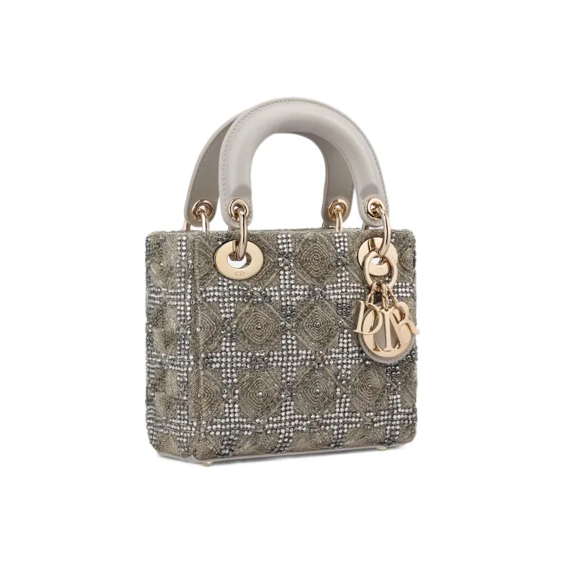 DIOR Lady Dior Satin Rhinestone Lady Dior Bag, Shoulder Bag, Crossbody Bag, Handbag Mini Women's Gray-2