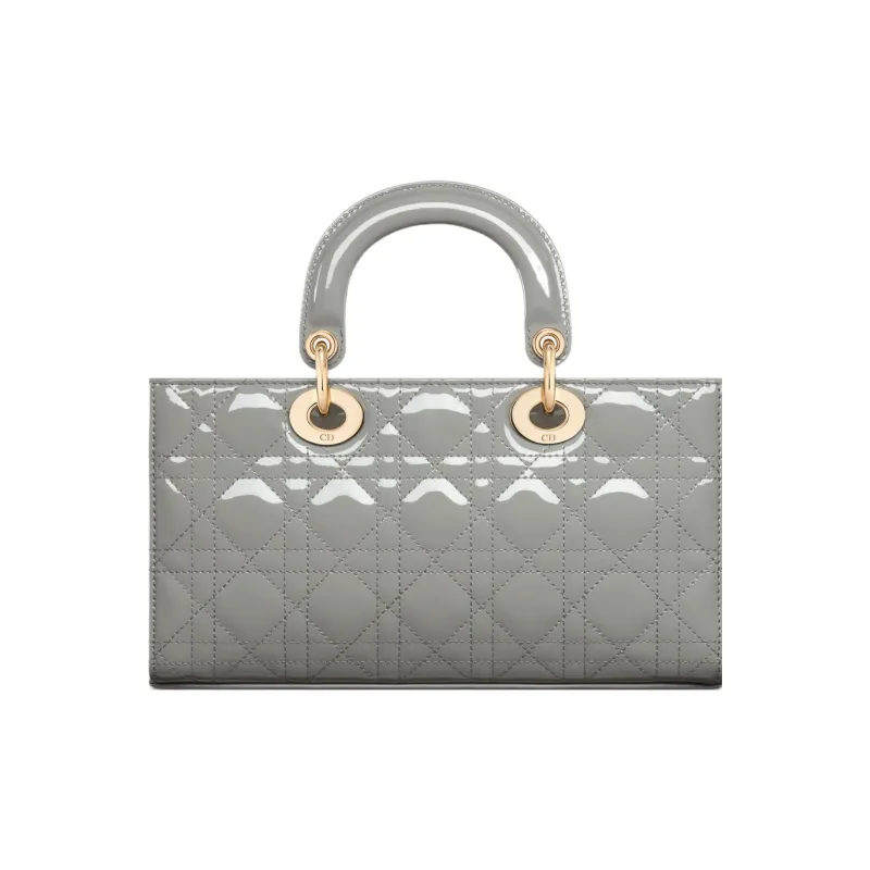 DIOR Lady D-JOY Patent Leather Cowhide Dior Bag Shoulder Bag Crossbody Bag Handbag Medium Size Women's Gray-3