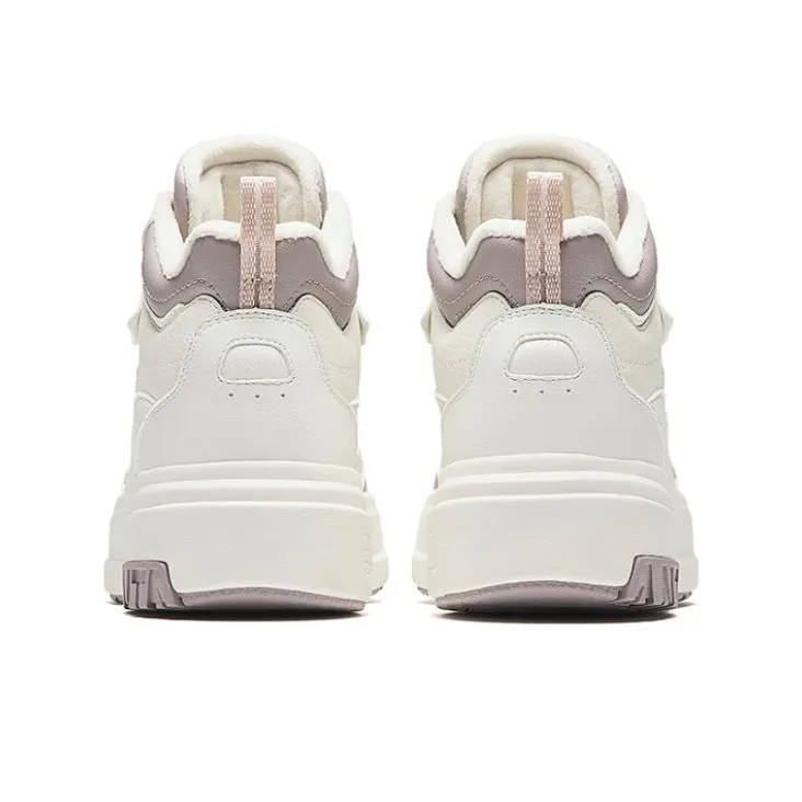 Anta Anti Slip Wear Resistant High Top Skateboard Shoes Women's Beige Purple-3