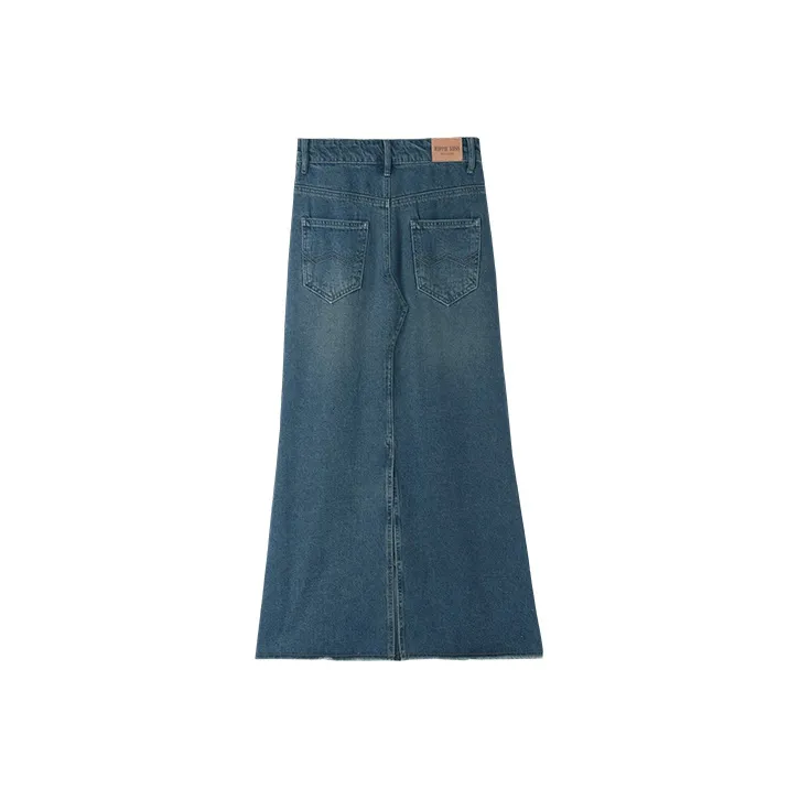 HIPPIEMISS Denim Long Skirts Women's Vintage Blue-1