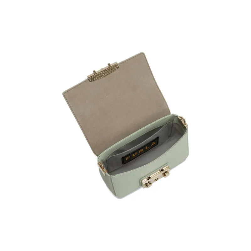 Furla Metropolis Collection Textured Calfskin Shoulder Bag Crossbody Bag Mini Women's Mustard Green-2