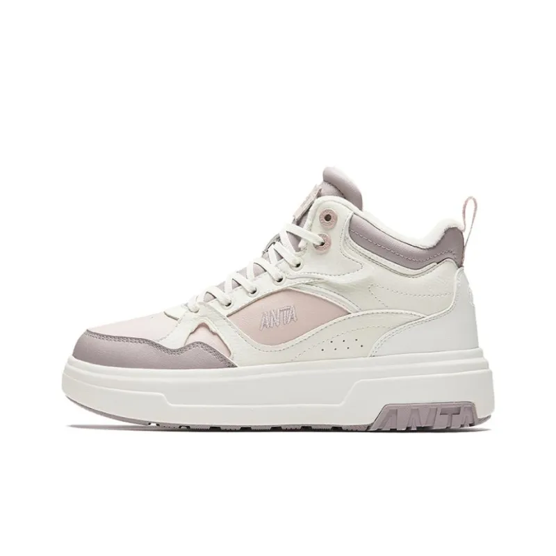 Anta Anti Slip Wear Resistant High Top Skateboard Shoes Women's Beige Purple-0