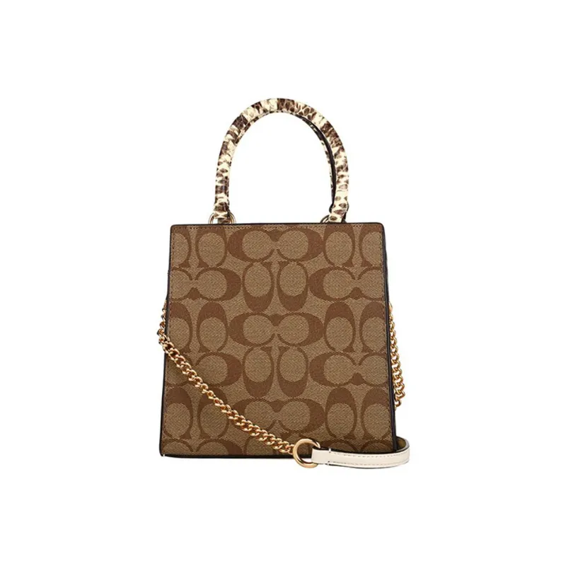 COACH Pepper Canvas With Leather Sheet Music Bag Handbag Shoulder Bag Crossbody Bag Small Size Women's Khaki-1