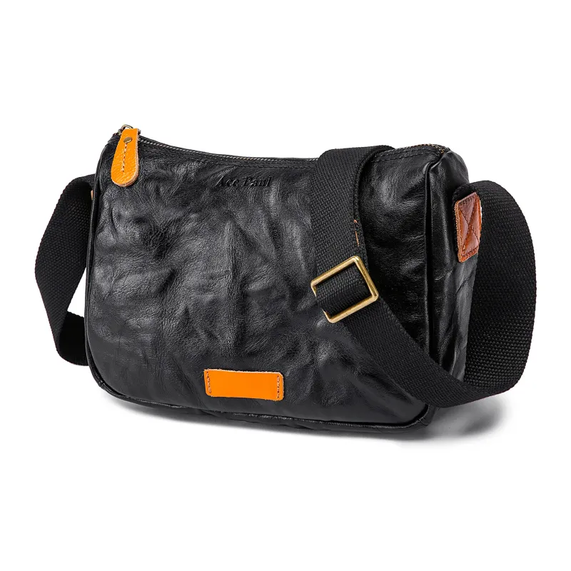 Ace Paul Cow Leather Crossbody Bag Medium Size Men's Black-1
