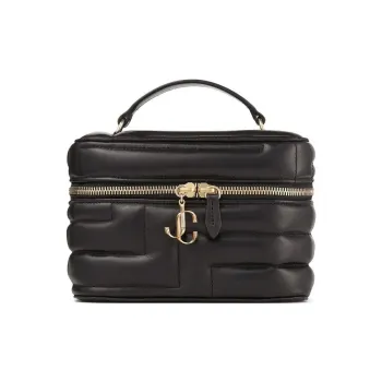 Jimmy Choo Lambskin Portable One Shoulder Crossbody Makeup Bag Women's Black
