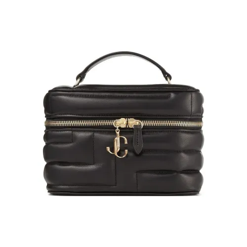Jimmy Choo Lambskin Portable One Shoulder Crossbody Makeup Bag Women's Black