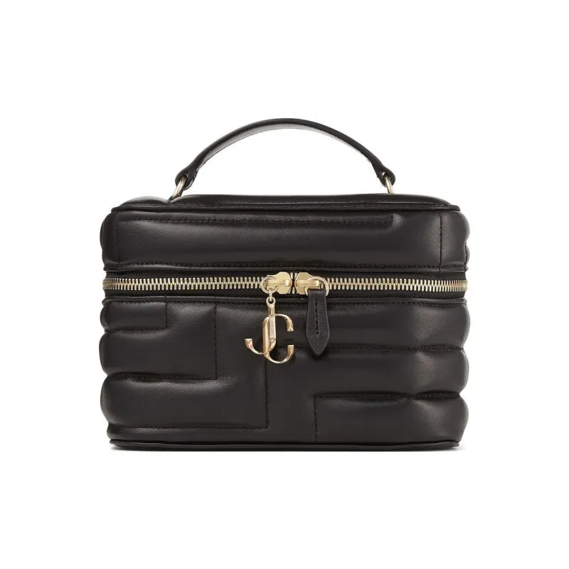Jimmy Choo Lambskin Portable One Shoulder Crossbody Makeup Bag Women's Black-0
