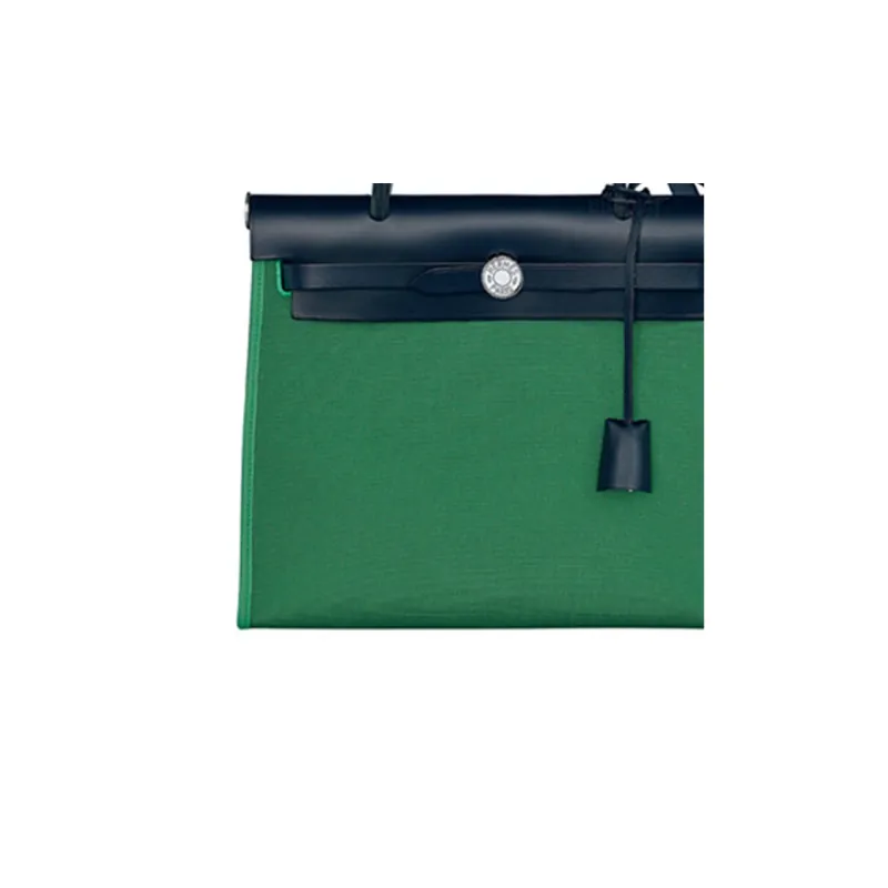 HERMES Herbag Zip Hunter Leather With Canvas Handbag Shoulder Bag Crossbody Bag Regular Women's Cactus Green/Indigo-4