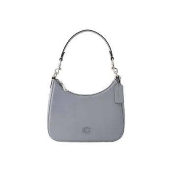 COACH Hobo Canvas With Leather Canvas Bag Crescent Bag Crossbody One Shoulder Handbag Medium Size Women's Gray