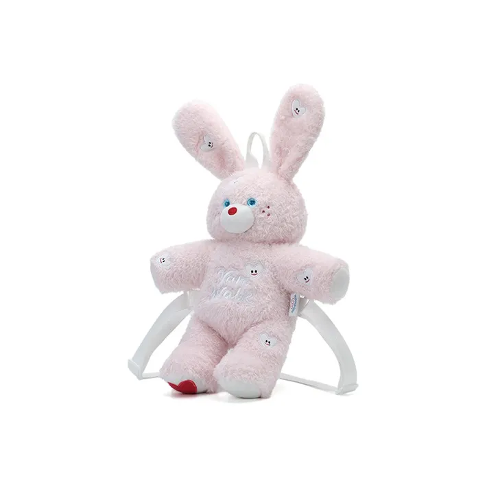 VANWALK Plush Backpack Regular Women's White/Pink/Black-8
