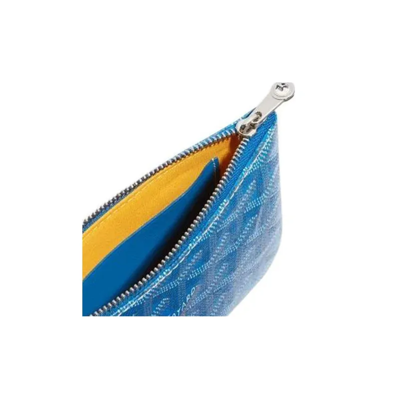 GOYARD SENAT Canvas With Calfskin Wallet Card Holder Clutch Mini Unisex Blue-4