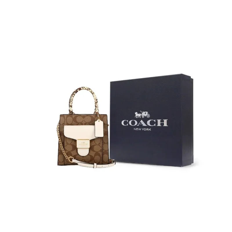 COACH Pepper Canvas With Leather Sheet Music Bag Handbag Shoulder Bag Crossbody Bag Small Size Women's Khaki-8