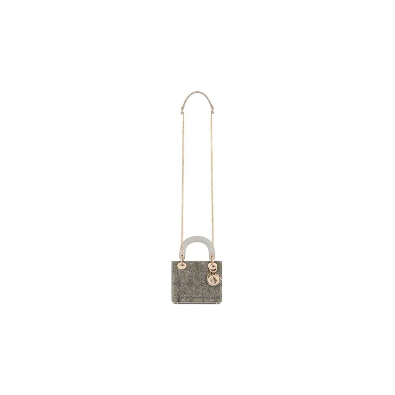 DIOR Lady Dior Satin Rhinestone Lady Dior Bag, Shoulder Bag, Crossbody Bag, Handbag Mini Women's Gray-1