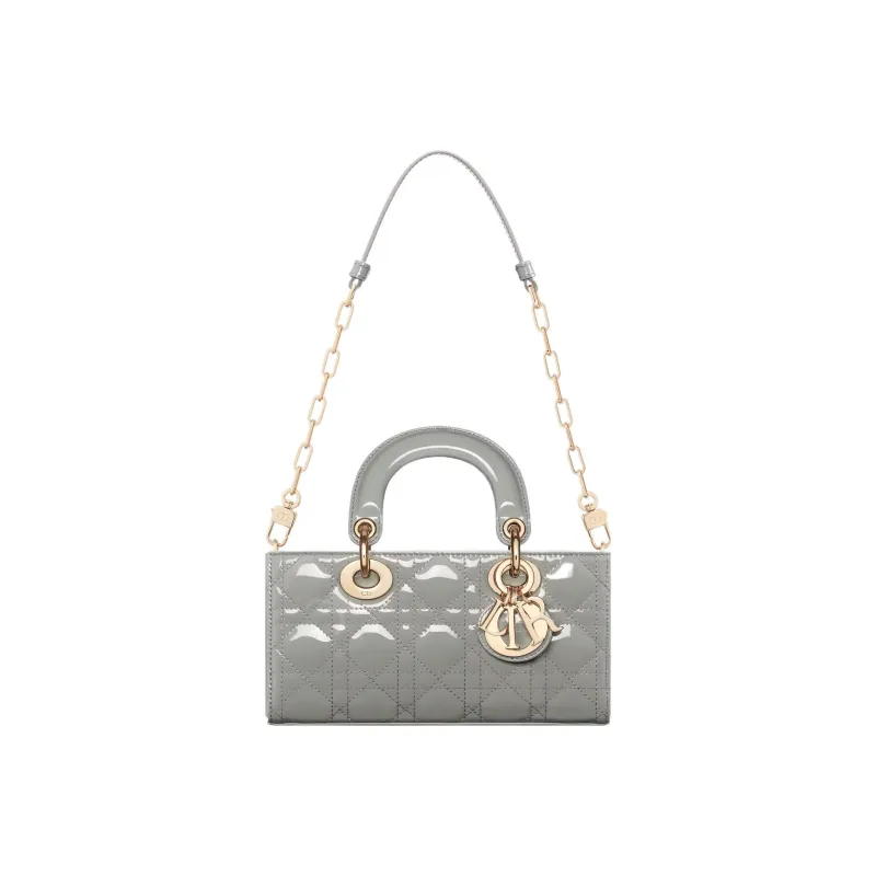 DIOR Lady D-JOY Patent Leather Cowhide Dior Bag Shoulder Bag Crossbody Bag Handbag Small Size Women's Gray-1