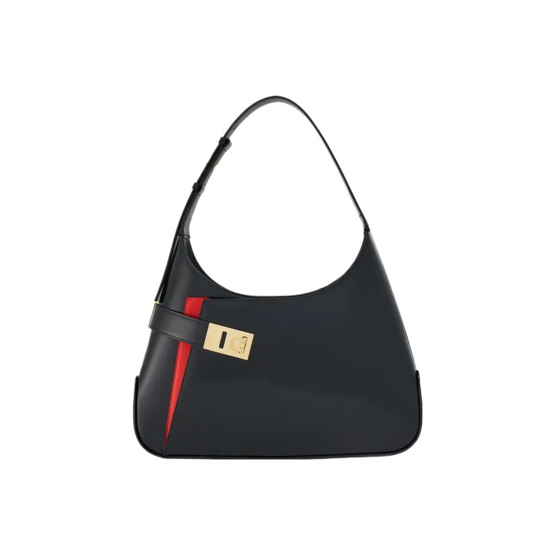 FERRAGAMO Brushed Calfskin Hobo Bag Handbag Shoulder Bag Large Size Women's Black-0