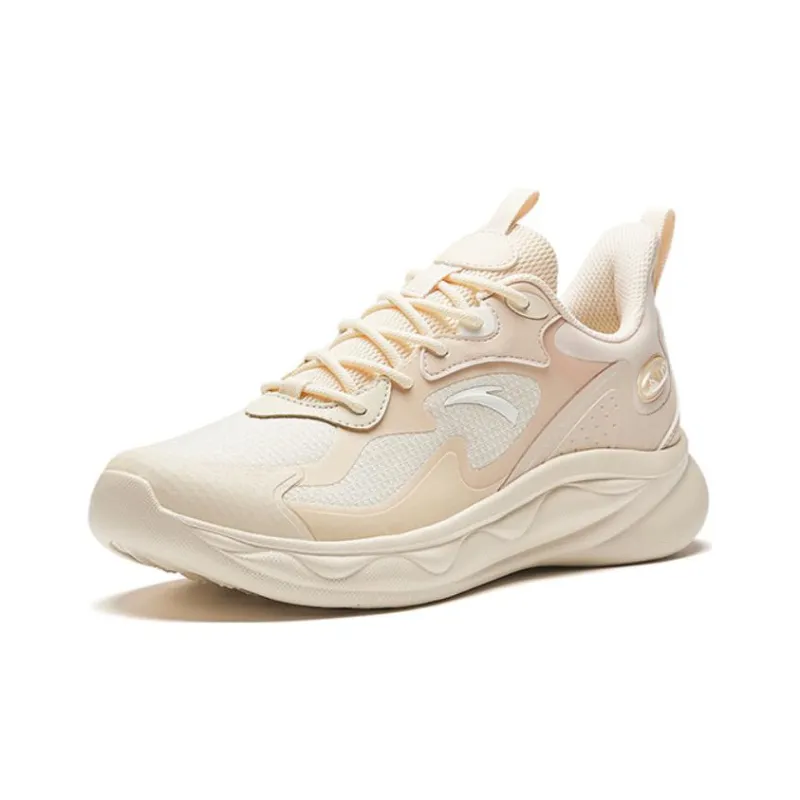 Anta Mianbomb 2 Cushioned Slip Resistant Abrasion Resistant Low Top Sprint Running Shoes Women's Beige Yellow-1