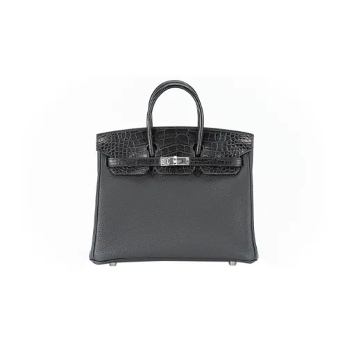 hermes brioni Cotton Togo Calfskin Matte Alligator Leather Cotton Bag Handbags Women's Black