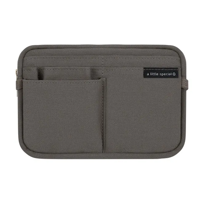 KOKUYO Polyester Canvas Canvas Bag Makeup Bag Storage Bag Medium Size Unisex Beige/Dark Brown/Light Brown/Red Green-2