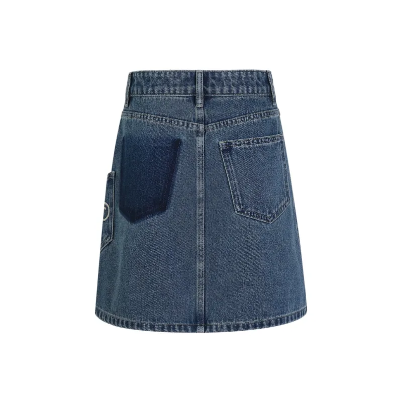 Three Quarters Denim Short Skirts Women's Blue-1