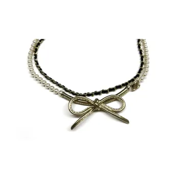 CHANEL Necklaces Women's Black/Silver