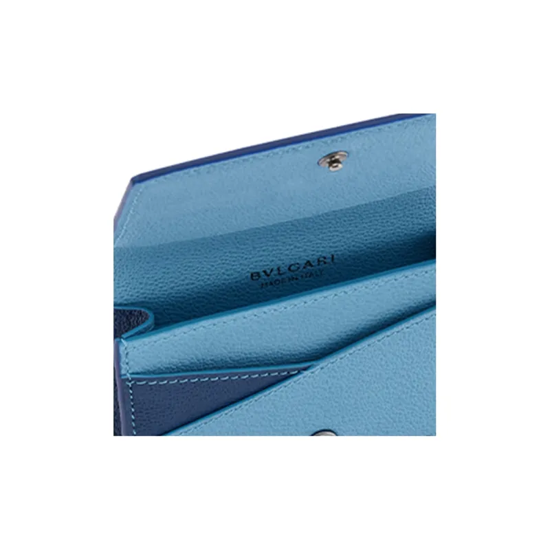 BVLGARI Calfskin Card Holder Men's Blue-4