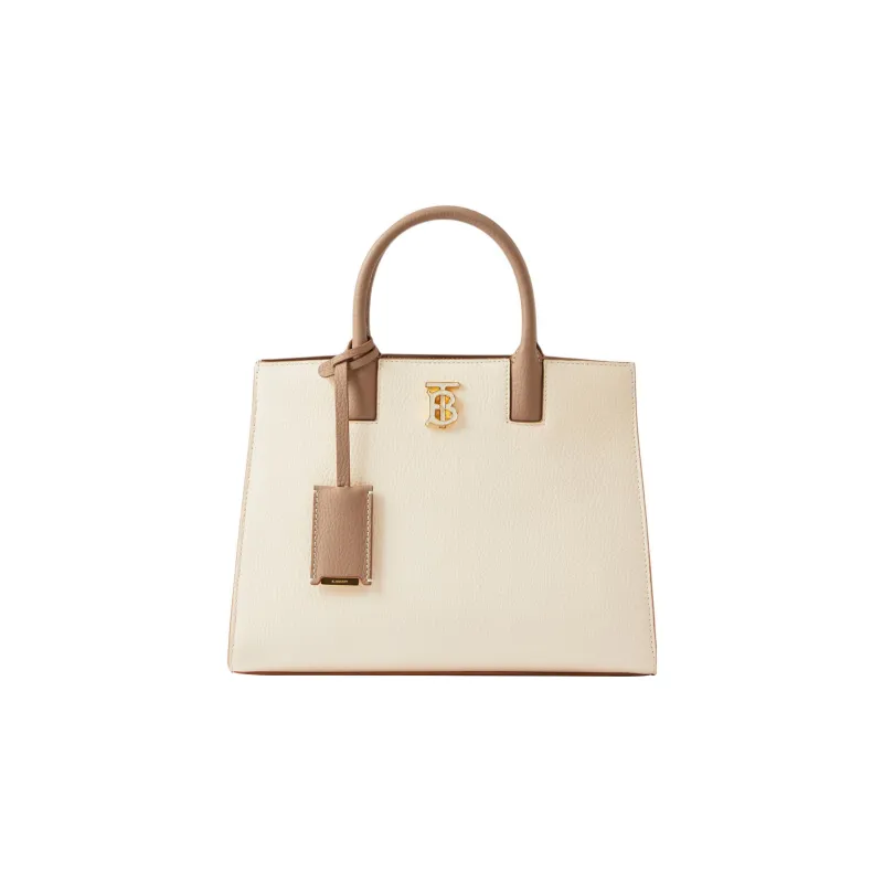 Burberry Frances Calfskin Tote Bag, Shopping Bag, Handbag Mini Women's Camel/Archive Beige/Warm Umber-0