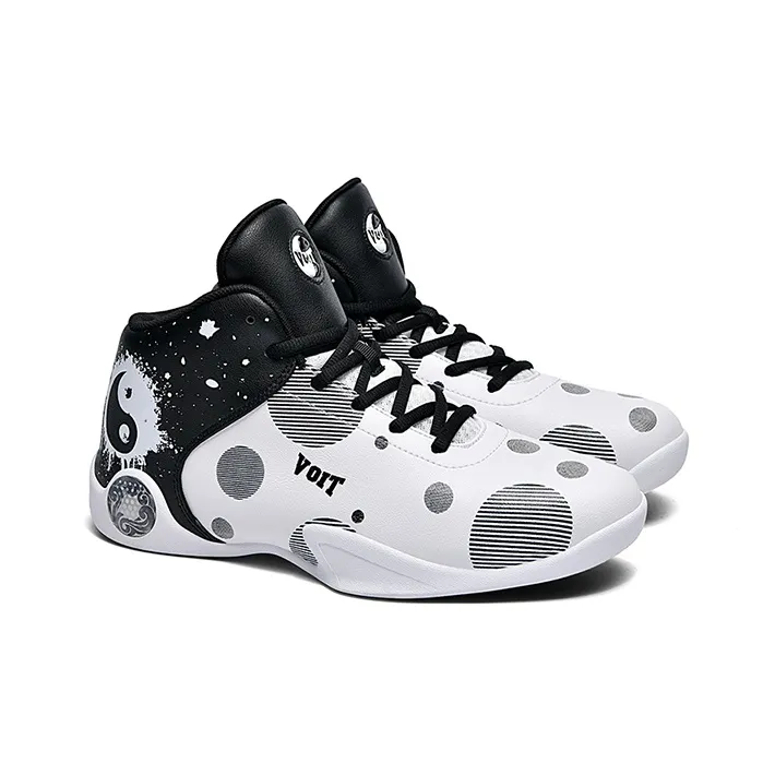 VOIT Basketball Shoes Men High Top White/Black-2
