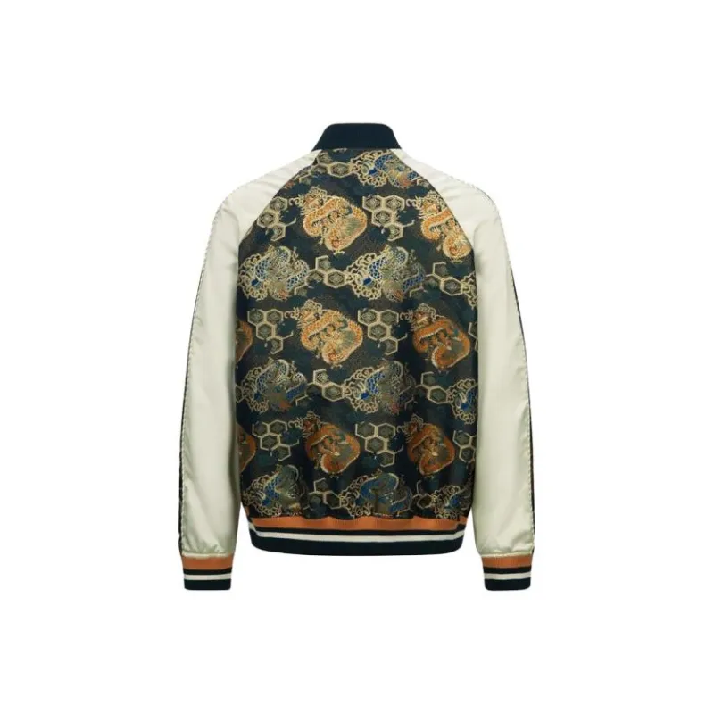EVISU FW23 Men's Logo Embroidered Brocade Full Print Jacket Gold-1