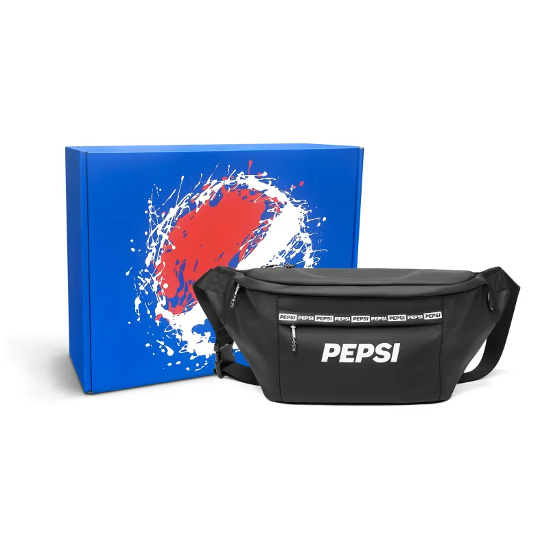 Pepsi Water Repellent PU Shoulder Bag, Crossbody Bag, Sling Bag, Fanny Pack Regular Unisex Black/White-4
