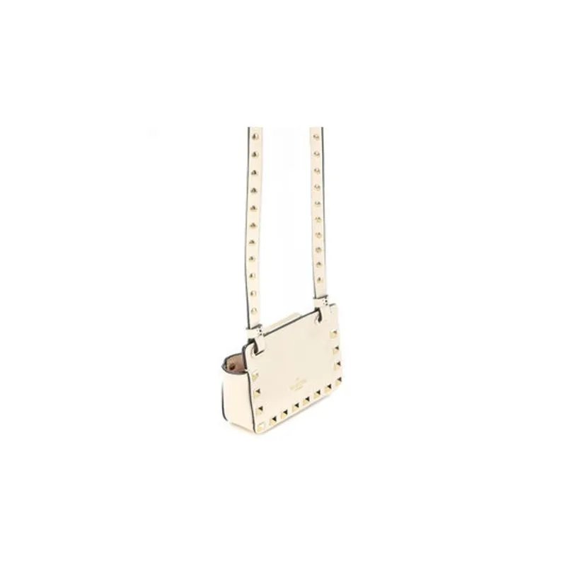 Valentino Rockstud Smooth Finish Calfskin Messenger Bag Shoulder Bag Crossbody Bag Mini Unisex Light Beige-2
