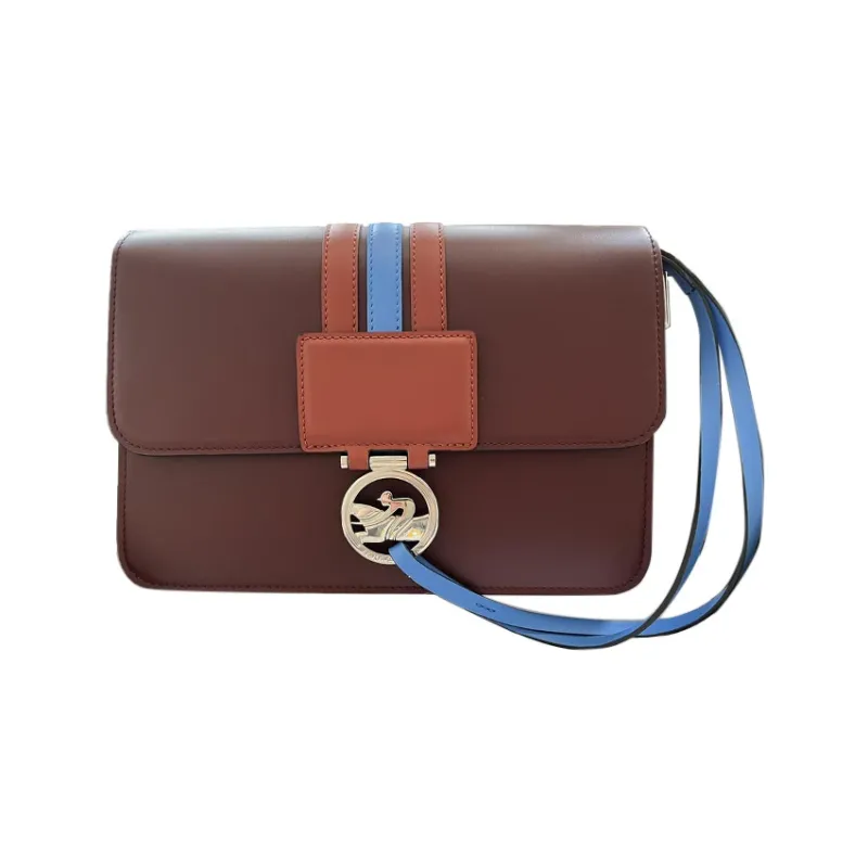 LONGCHAMP BOX TROT Cow Leather Envelope Bag Shoulder Bag Crossbody Bag Medium Size Women's Burgundy-0