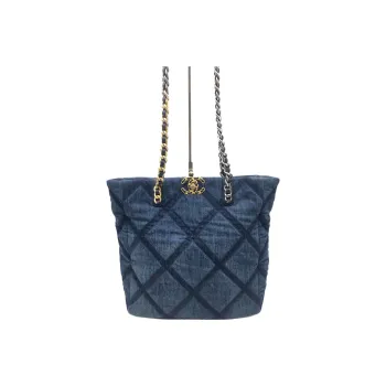 CHANEL 23C Spring 19 Bag Denim Tote Bag, Shopping Bag, Handbag, Shoulder Bag Women's Dark Blue