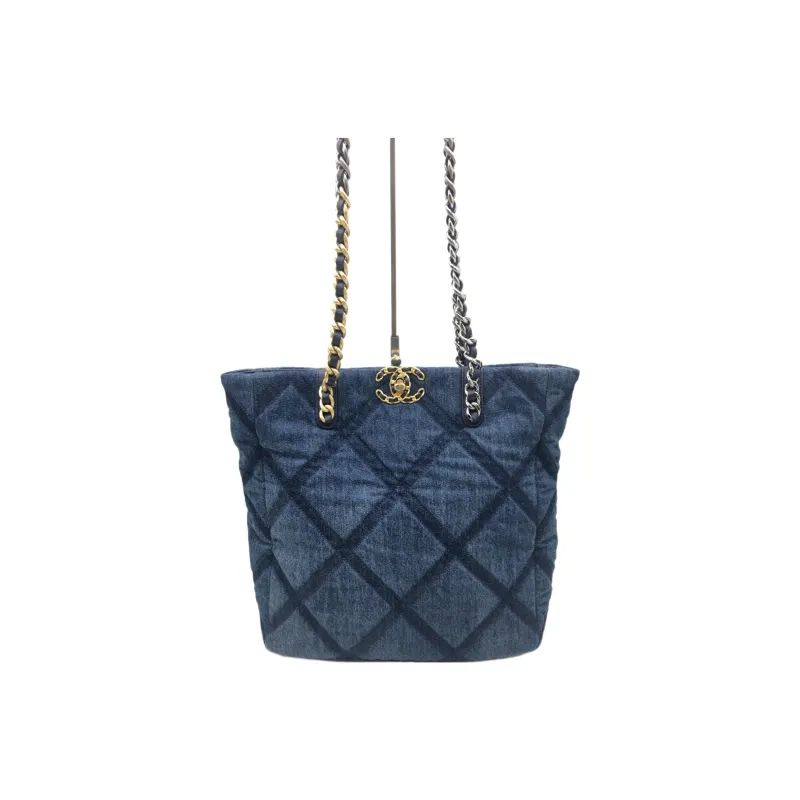 CHANEL 23C Spring 19 Bag Denim Tote Bag, Shopping Bag, Handbag, Shoulder Bag Women's Dark Blue-0
