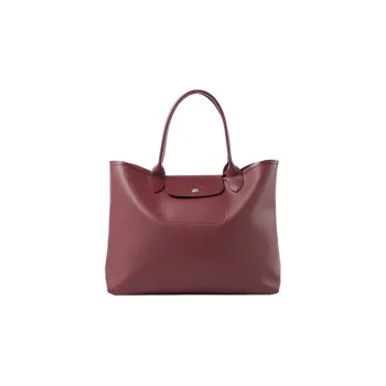 LONGCHAMP Le Pliage City Canvas With Leather Tote Bag Shopping Bag Shoulder Bag Handbag Large Size Women's Deep Red