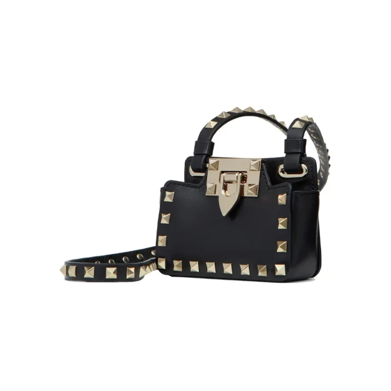 Valentino Rockstud Calfskin Messenger Bag, Shoulder Bag, Crossbody Bag Mini Unisex Black-1