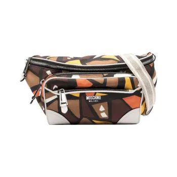 MOSCHINO Polyester One Shoulder Crossbody Fanny Pack Men's Umber