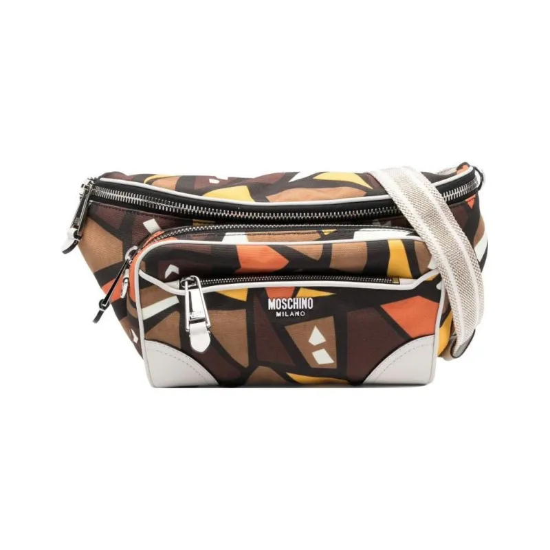 MOSCHINO Polyester One Shoulder Crossbody Fanny Pack Men's Umber-0