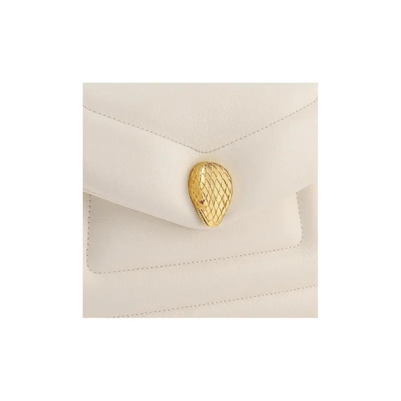 BVLGARI Serpenti Reverse Calfskin Shoulder Bag, Crossbody Bag Small Size Women's White-4