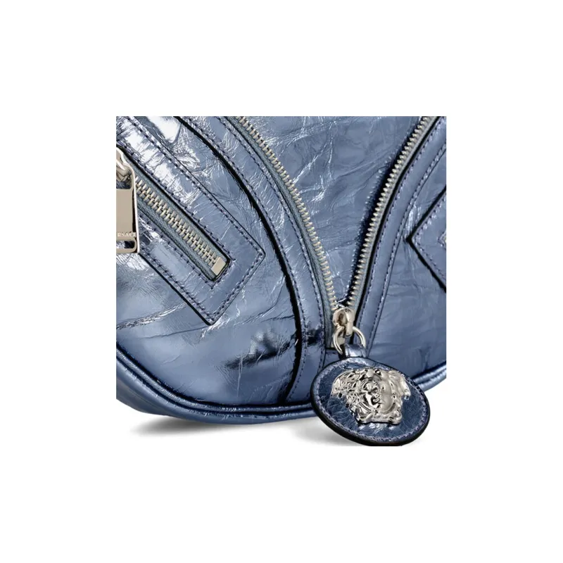 VERSACE Leather Handbag Shoulder Bag Mini Women's Light Blue-3