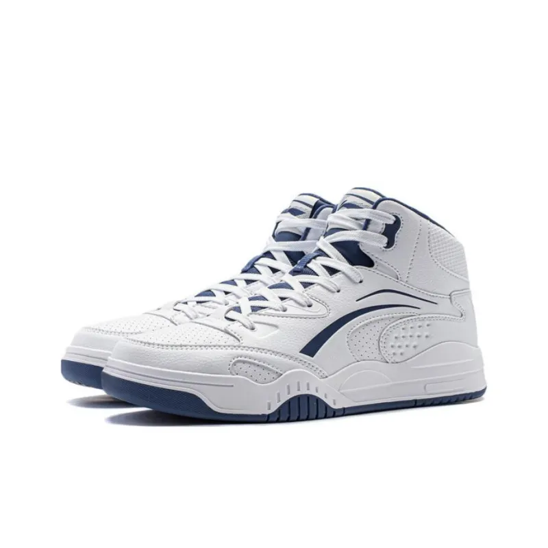 LiNing Mobara Anti Slip And Wear Resistant Breathable High Top Skateboard Shoes Men's White Blue-2
