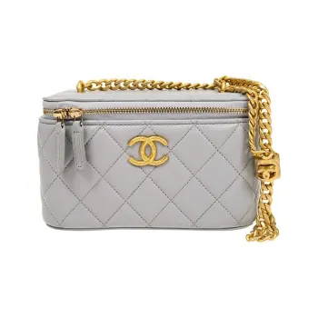 CHANEL Sheepskin Box Bag Makeup Bags Shoulder Bag Crossbody Bag Regular Women's Gray