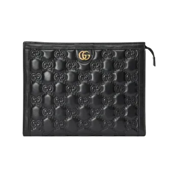 GUCCI GG Matelassé Leather Toiletry Bags Clutches Clutch Small Size Unisex Black