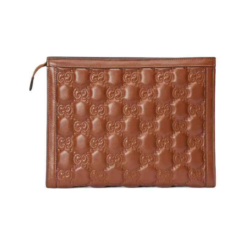 GUCCI GG Matelassé Leather Toiletry Bags Clutches Clutch Small Size Unisex Brown-2