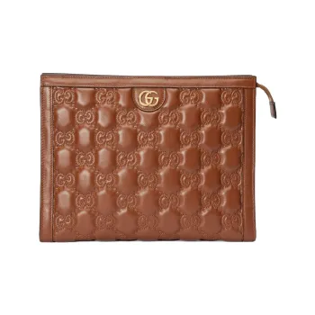 GUCCI GG Matelassé Leather Toiletry Bags Clutches Clutch Small Size Unisex Brown