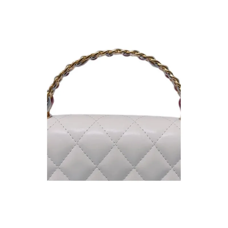 CHANEL Cow Leather Wallet On Chain, One Shoulder Handbag Women's White-3