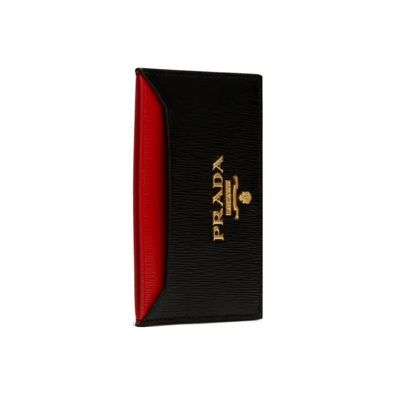 PRADA Cow Leather Card Holder Regular Women's Black/Red-3