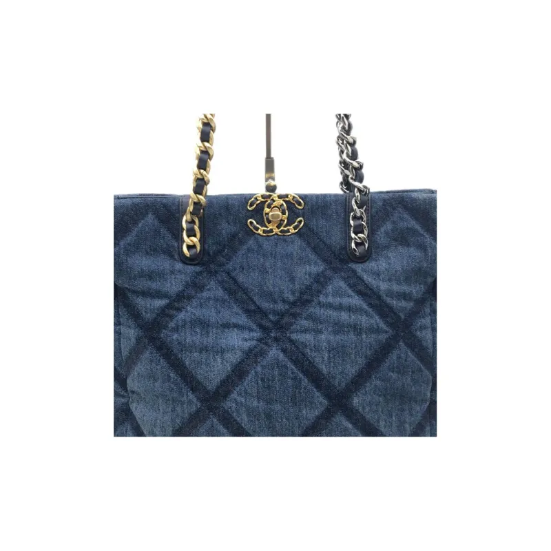 CHANEL 23C Spring 19 Bag Denim Tote Bag, Shopping Bag, Handbag, Shoulder Bag Women's Dark Blue-3