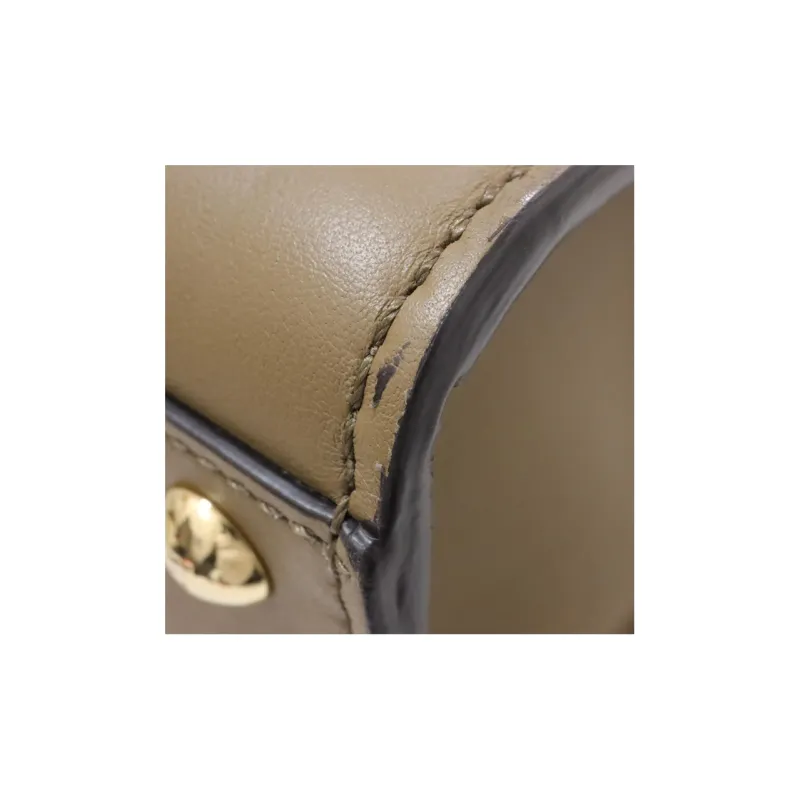 FENDI Peekaboo Leather Tote Bag Shopping Bag Crossbody One Shoulder Handbags Medium Size Women's Gray Green-4