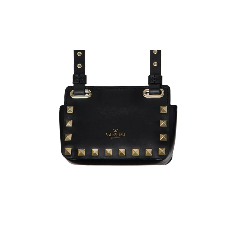 Valentino Rockstud Calfskin Messenger Bag, Shoulder Bag, Crossbody Bag Mini Unisex Black-2