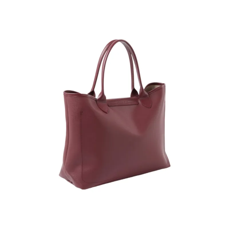 LONGCHAMP Le Pliage City Canvas With Leather Tote Bag Shopping Bag Shoulder Bag Handbag Large Size Women's Deep Red-1